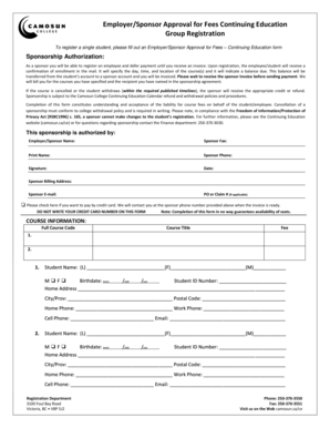 Employer Sponsor Approval for Fees Continuing Education