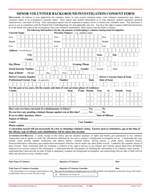 Minor Volunteer Background Investigation Consent Form