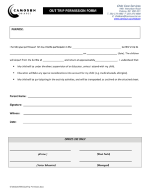 Child Care Out Trip Permission Form