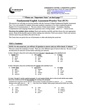 Fundamental English Assessment Practice Test FUN