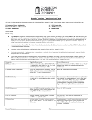 South Carolina Scholarship Certification Form