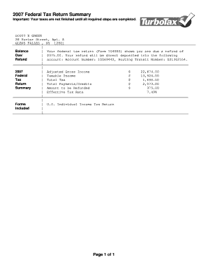 2007 Form 1040EZ Federal Tax Return