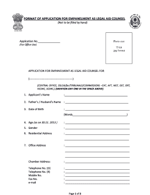 Format of legal aid application in hindi