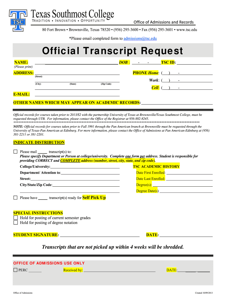 tsc transcript request Preview on Page 1