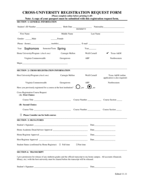 Cross-University Registration Request Form