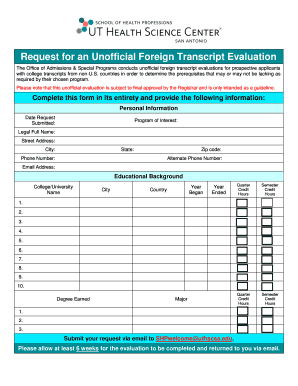 Request for Unofficial Foreign Transcript Evaluation