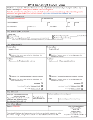 BYU Transcript Order Form