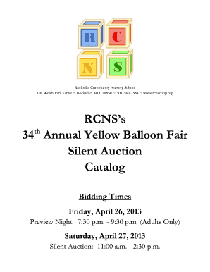 RCNS's 34th Annual Yellow Balloon Fair Silent Auction Catalog - rcnscoop