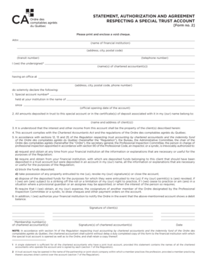 Formulaire d'autorisation de compte de fiducie spécial