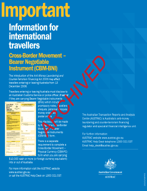 Cross-Border Movement – Bearer Negotiable Instrument Form