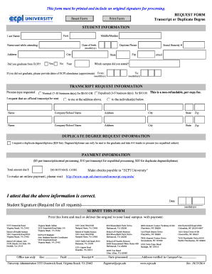 Transcript or Duplicate Degree Request Form