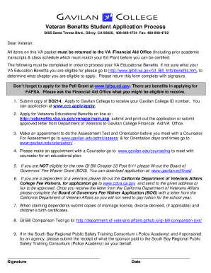 Veteran Benefits Student Application Form