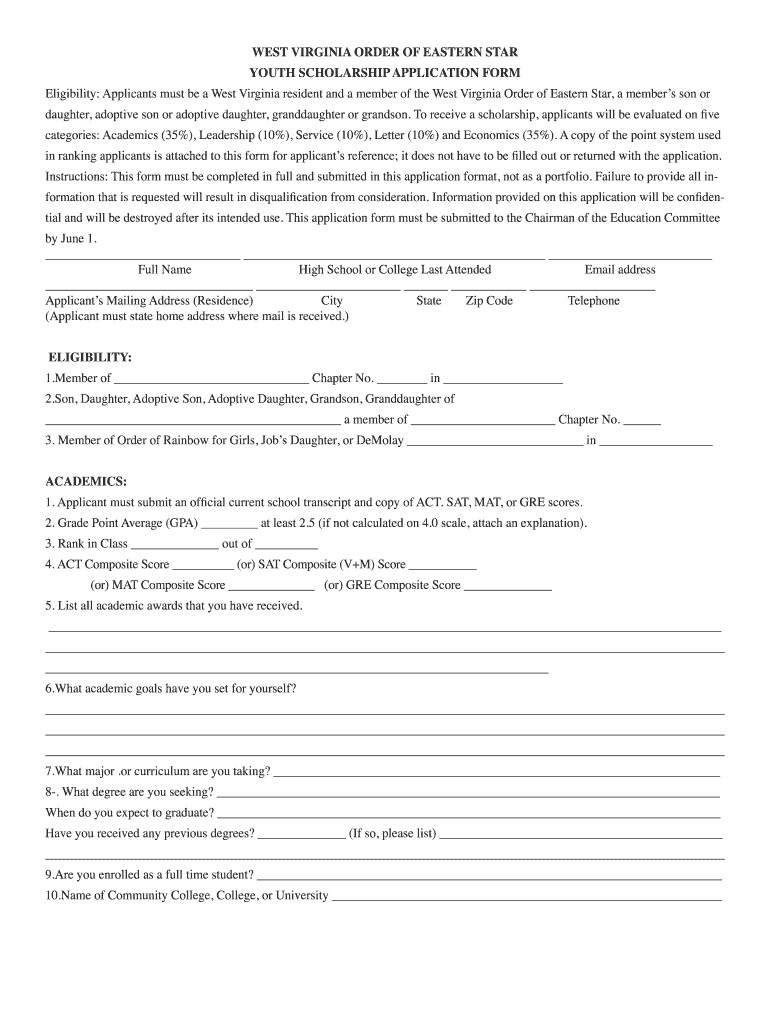 wv star scholarship application Preview on Page 1
