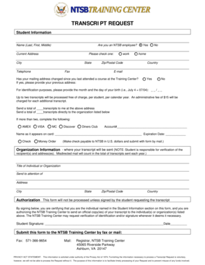 NTSB Training Center Transcript Request Form