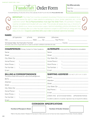 Fundcraft Cookbook Order Form