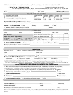 New York Student Health Appraisal Form