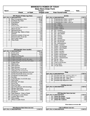 Minnesota Women of Today State Store Order Form