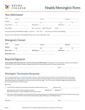 Keuka College Health and Immunization Forms
