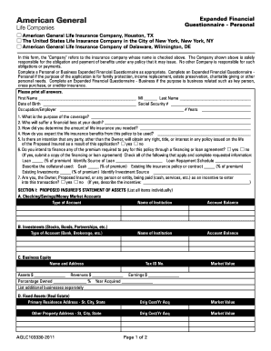 Expanded Financial Questionnaire - Personal