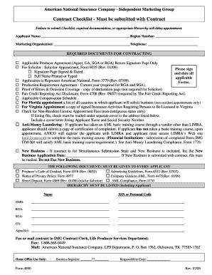 American National Insurance Contract Checklist