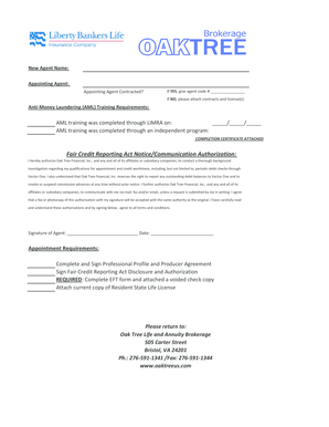 Oak Tree Financial Agent Appointment Form