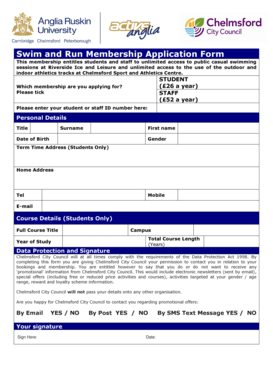 Swim and Run Membership Application Form
