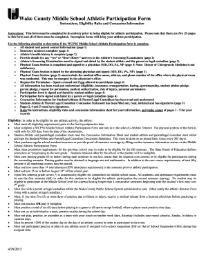 Wake County Middle School Athletic Participation Form
