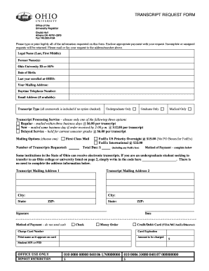 Ohio University Transcript Request Form