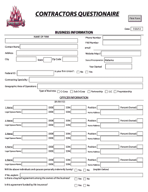 Contractor Questionnaire for Surety Bonding
