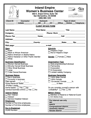 Client Intake Form for Inland Empire Women's Business Center