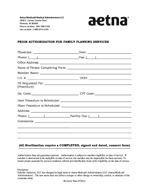 Prior Authorization for Family Planning Services