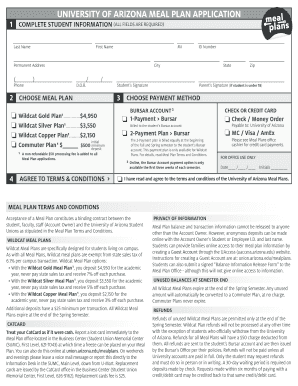 University of Arizona Meal Plan Application