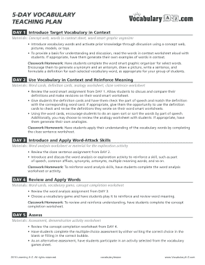 5-Day Vocabulary Teaching Plan