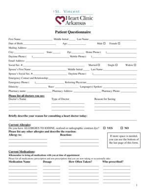 Patient Questionnaire Form