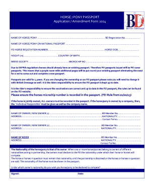 Horse Pony Passport Application Form