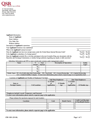CRI-1001 Crime Insurance Application