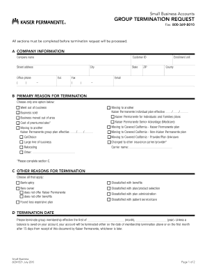 Kaiser Permanente Group Termination Request