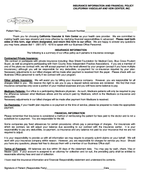 California Vascular and Vein Center Insurance and Financial Policy