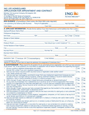 ING Life HomeGuard Application and Contract