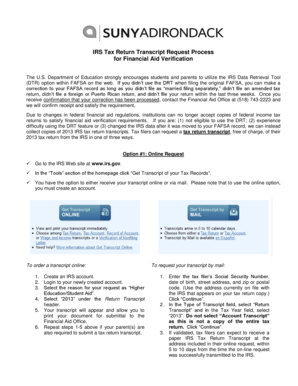 Fillable Online sunyacc IRS Tax Return Transcript Request Process for ...