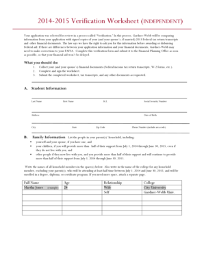 2014-2015 Verification Worksheet