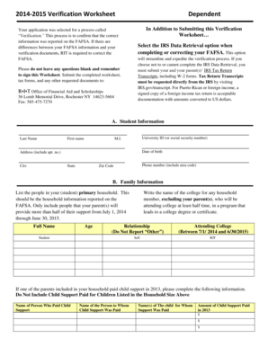 2014-2015 Verification Worksheet