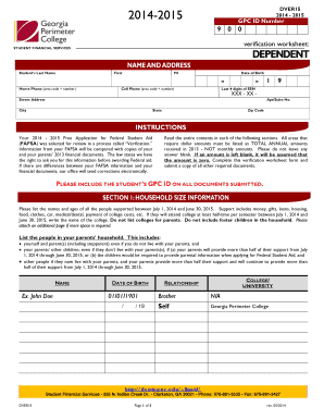 2014-2015 FAFSA Verification Form