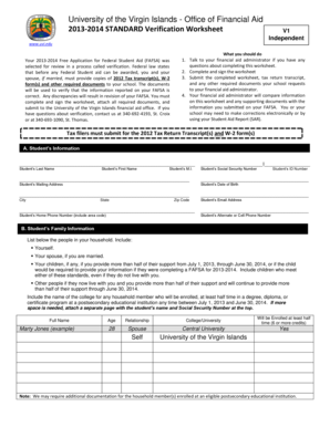 2013-2014 FAFSA Verification Worksheet