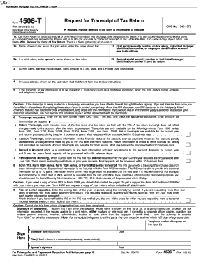 IRS Form 4506-T Request for Transcript of Tax Return