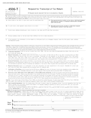 IRS Form 4506-T Request for Transcript of Tax Return