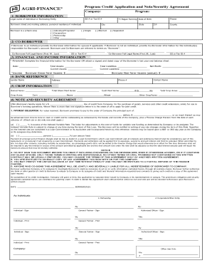 AGRI-FINANCE Program Credit Application and Note/Security Agreement