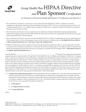 HIPAA Directive and Plan Sponsor Certification