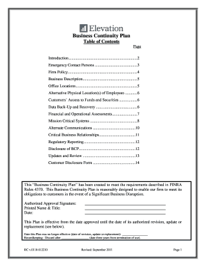 Business Continuity Plan for FINRA Rule 4370