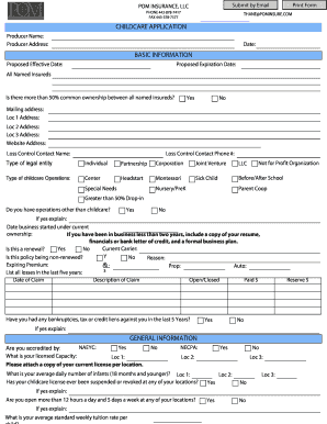 Childcare Insurance Application